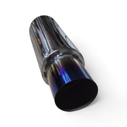 Tobe sport cu 1 iesire inox - Tobă inox sport cu ornament rotund ars la capăt, 48 cm, intrare 6.2 cm, ieșire 10.2 cm, cod 13a
