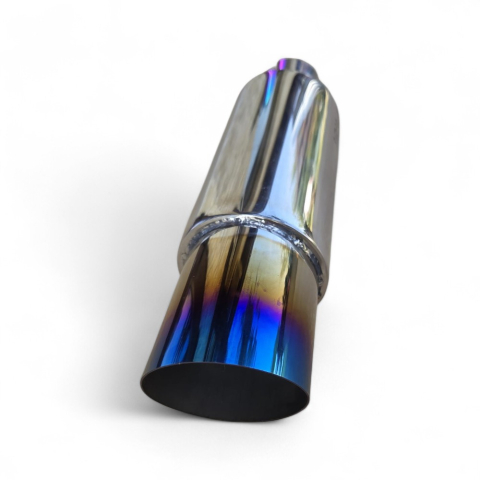 Tobe sport - Tobă inox sport cu ornament rotund ars la capăt, 38 cm, intrare 5,9 cm, ieșire 8,9CM