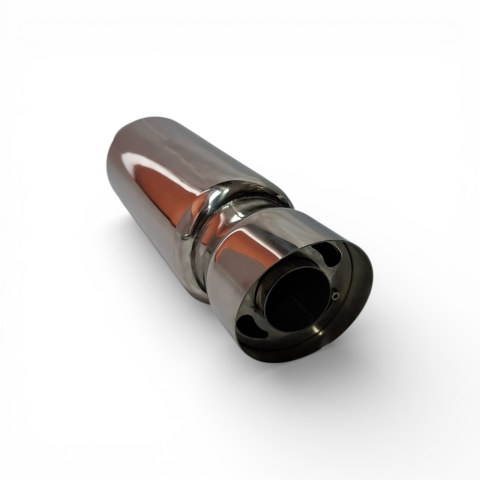 Tobe sport cu 1 iesire inox - Tobă inox sport cu ornament rotund la capăt, 45 cm, intrare 5,9 cm, ieșire 8,9CM