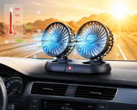 Ventilator Auto Dublu USB 5V Rotire 360° 3 Trepte Viteză [5]