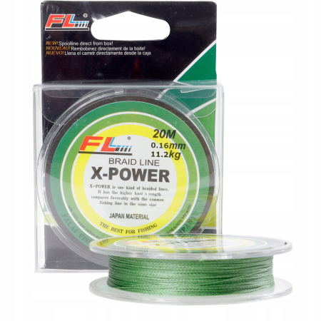Fire de Pescuit - Fir Textil FL X-Power, 20 m, 0.14 mm, 10 kg, Verde