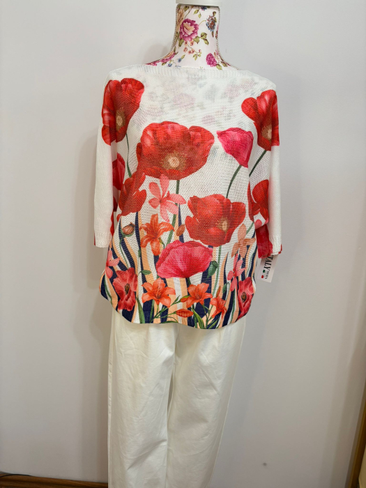 Bluză damă cu imprimeu floral roșu – feminină și elegantă [3]