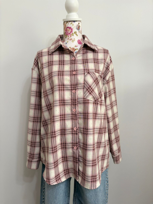 Cămașă damă tip jachetă în carouri – overshirt bumbac, mărime unică [2]