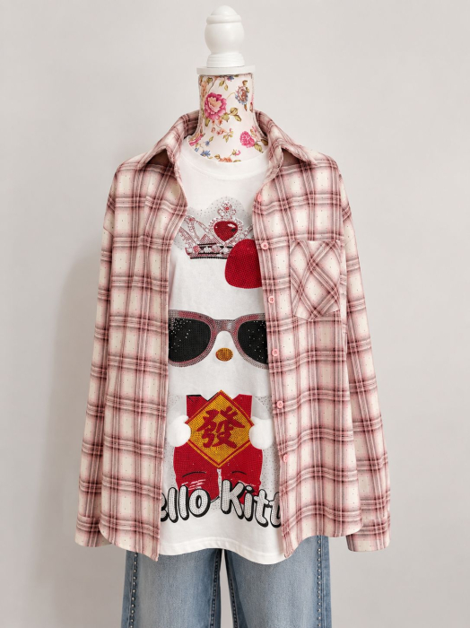 Cămașă damă tip jachetă în carouri – overshirt bumbac, mărime unică [3]