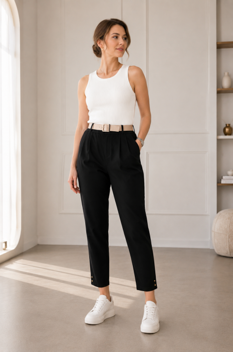 Pantaloni damă cu talie elastică și curea | Model elegant fabricat în Italia | UFashion [2]