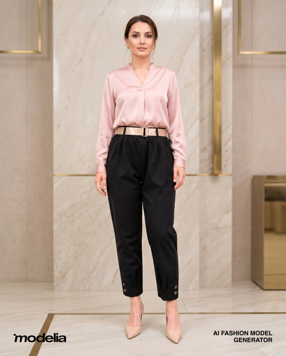Pantaloni damă cu talie elastică și curea | Model elegant fabricat în Italia | UFashion [3]