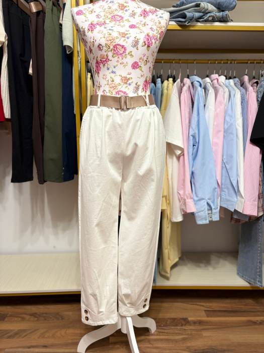 Pantaloni casual cu talie elastica si curea [2]