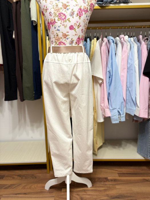 Pantaloni casual cu talie elastica si curea [3]