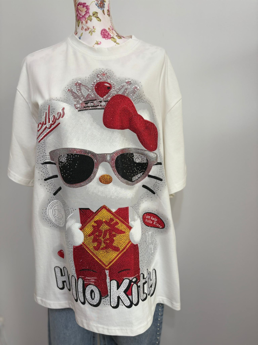 Tricou damă Hello Kitty oversize – bumbac 100%, mărime universală [2]
