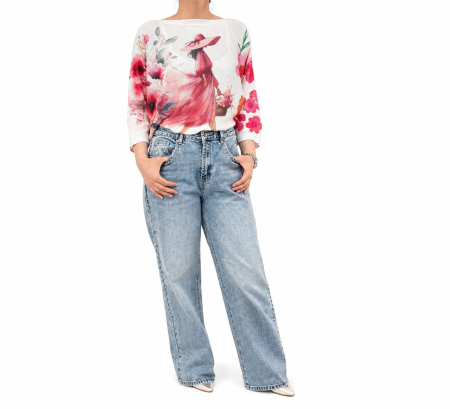 Pantaloni - Blugi wide leg cu ținte metalice – model premium