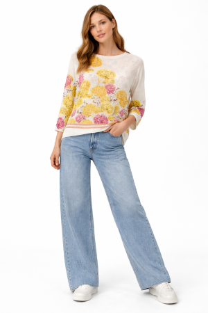 Haine - Bluză damă cu imprimeu floral galben – stil fresh de primăvară