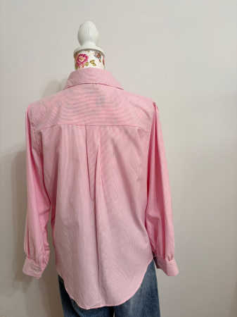 Cămașă damă roz cu broderie florală albă – bumbac, mărime universală [3]