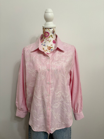Cămașă damă roz cu broderie florală albă – bumbac, mărime universală [1]