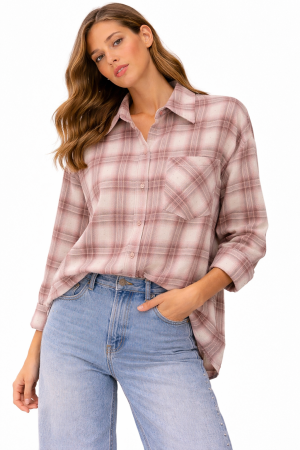 Haine - Cămașă damă tip jachetă în carouri – overshirt bumbac, mărime unică