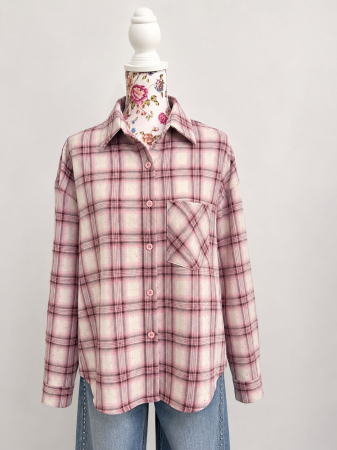 Bluze/Cămăși - Cămașă damă tip jachetă în carouri – overshirt bumbac, mărime unică