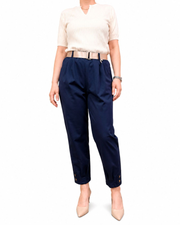 Pantaloni casual cu talie elastica si curea [1]