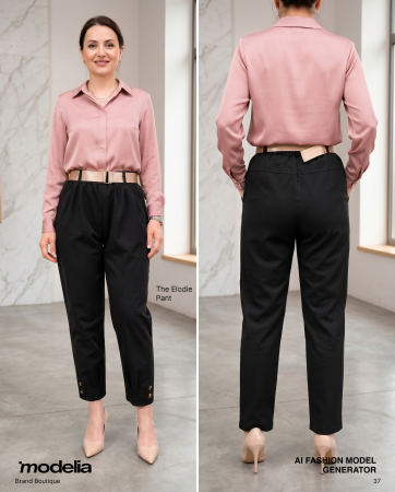 Pantaloni damă cu talie elastică și curea | Model elegant fabricat în Italia | UFashion [3]