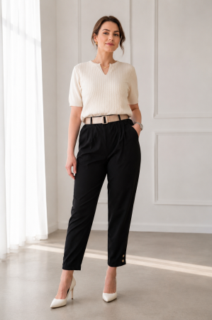 Pantaloni damă cu talie elastică și curea | Model elegant fabricat în Italia | UFashion
