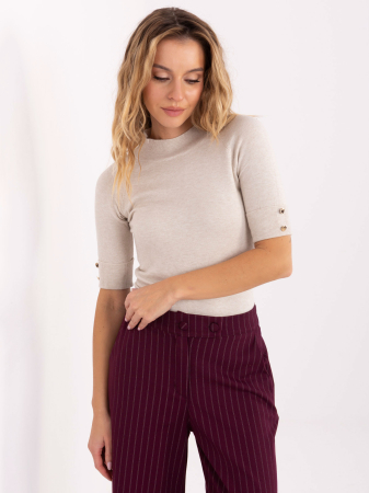 Pulovere - Pulover ecru cu nasturi pe maneci