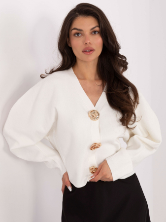 Pulovere - Pulover ecru elegant cu nasturi decorativi