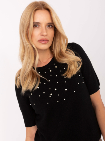 Pulovere - Pulover elegant cu perle și decolteu rotund