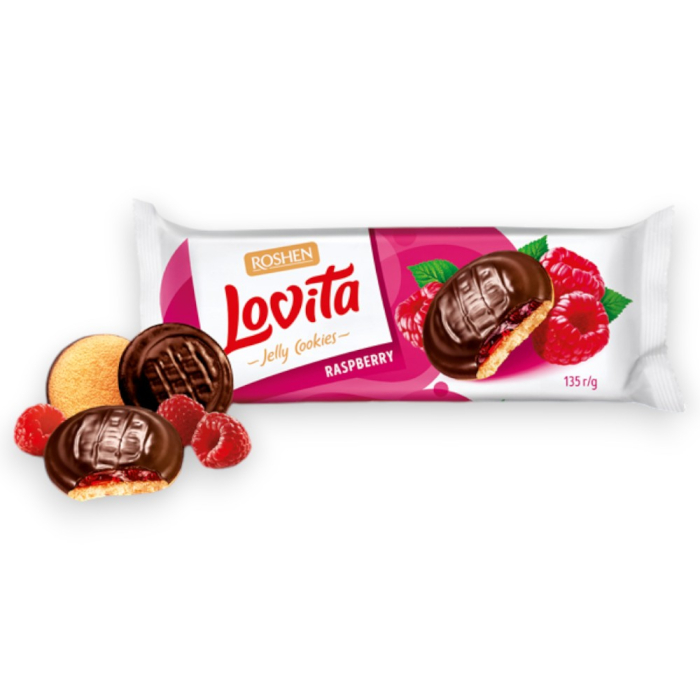 Biscuiți Roshen Biscuiti LOVITA cu ciocolata si jeleu de zmeura  135 gr Mica [1]