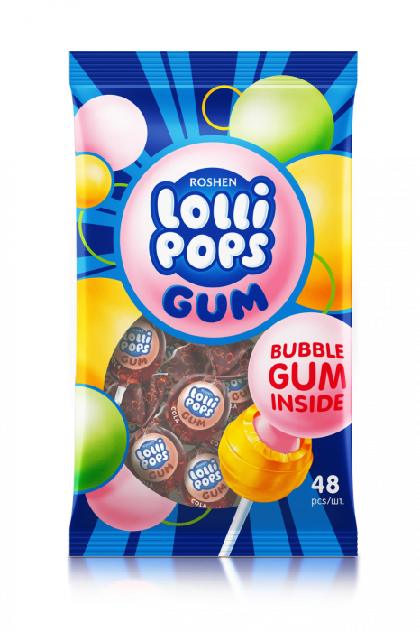 Caramele Roshen Acadele cu gumă LOLLIPOPS COLA GUM aromă de cola 0.92kg [1]