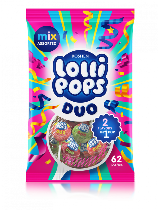Caramele Roshen Acadele cu gumă LOLLIPOPS GUM FRIUT MIX 0.92kg [1]