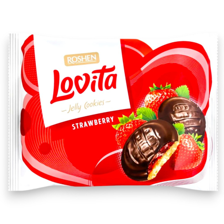 Biscuiți - Biscuiți Roshen Biscuiti LOVITA cu jeleu de capsuni  420 g Mare