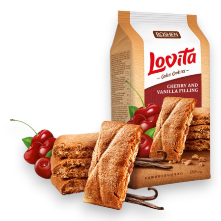 Biscuiți - Biscuiți Roshen Fursecuri LOVITA, vanilie si cirese 168g