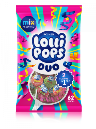 Dulciuri - Caramele Roshen Acadele cu gumă LOLLIPOPS GUM FRIUT MIX 0.92kg