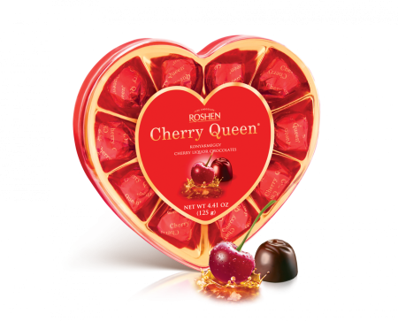 Dulciuri - Praline Roshen Cutie cu bomboane Cherry Queen, vișină în lichior (inima) 125g