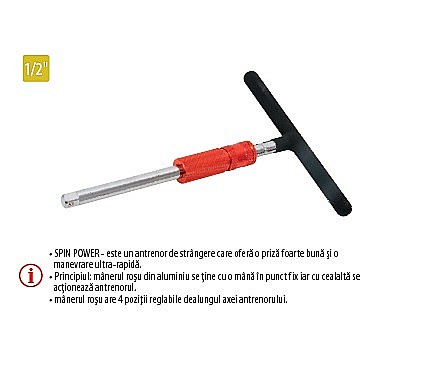 Truse de scule manuale - Antrenor cu mâner T SPIN POWER 1/2”