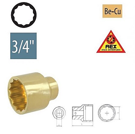 Scule Anti EX - Capete chei tubulare dublu hexagon 3/4” DH - AEX-30mm