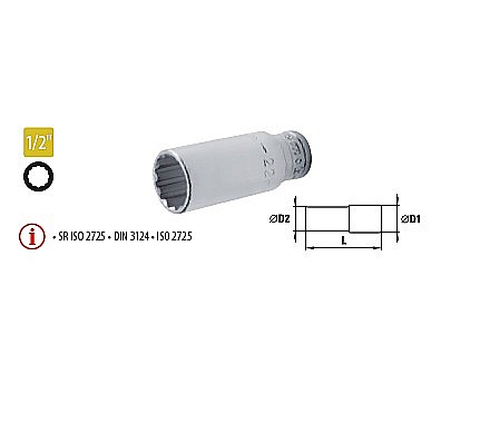 Truse de scule manuale - Capete chei tubulare lungi cu dublu hexagon 1/2” - DH 30