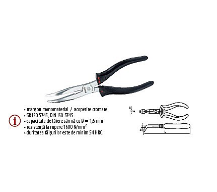 Patenti,clesti - Cleşte BT cu vârf semirotund îndoit şi tăiş, manşon monomaterial