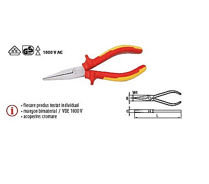 Patenti,clesti - Cleşte cu vârf lat, manşon VDE 1000 V 160