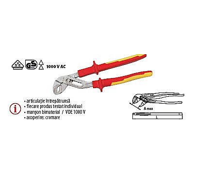 Clesti,Chei reglabile - Cleşte reglabil pentru ţevi, manşon VDE 1000 V 250