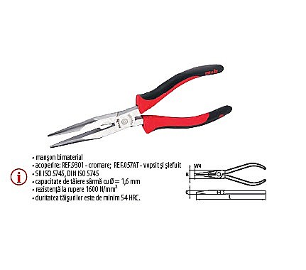 Patenti,clesti - Cleşti AT cu vârf semirotund şi tăiş, manşon bimaterial 170