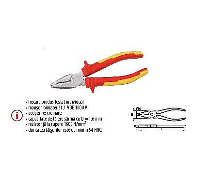 Patenti,clesti - Cleşti combinaţi, manşon VDE 1000 V 180