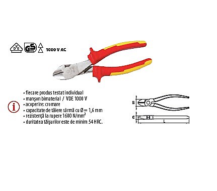 Patenti,clesti - Cleşti IL cu tăiş lateral, manşon VDE 1000 V 200