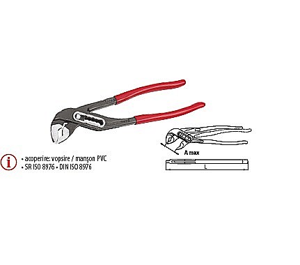 Scule Manuale - Cleşti reglabili pentru ţevi, articulaţie întrepătrunsă, manşon PVC 300