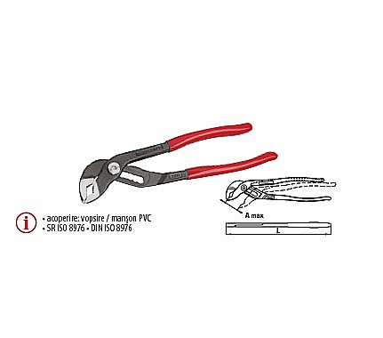 Scule Manuale - Cleşti reglabili pentru ţevi, articulaţie suprapusă, manşon PVC