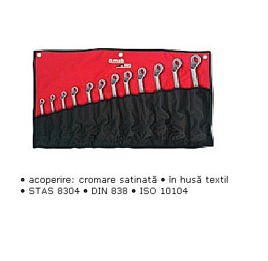 Chei inelare - Seturi chei inelare duble cotite, SUPER, în husă 10B bucati