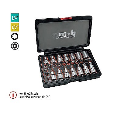 Truse de scule manuale - Trusă 28 capete tubulare Torx, MULTITORX 1/4”- 1/2”