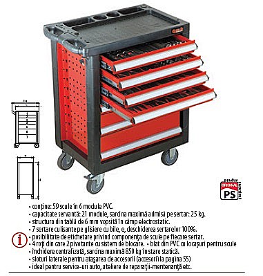 Banc de scule - Trusă industrială TSG 11- 59 bază contine 59 scule
