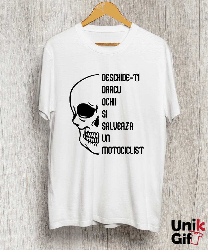 Tricou „DESCHIDE OCHII ȘI SALVEAZĂ UN MOTOCICLIST!” [1]