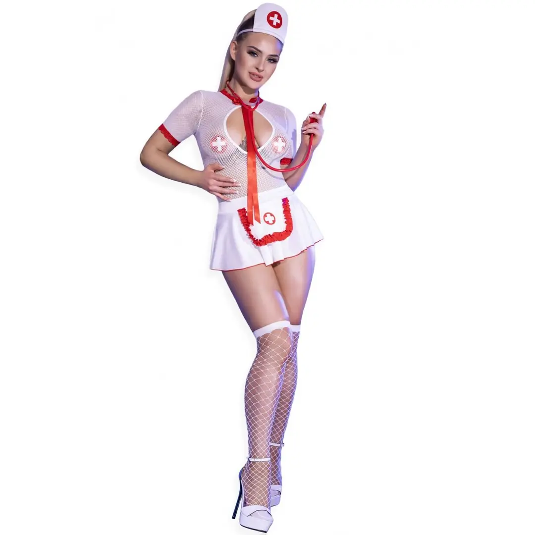 Costum Erotic Chilirose Alb Asistentă Sexy [2]