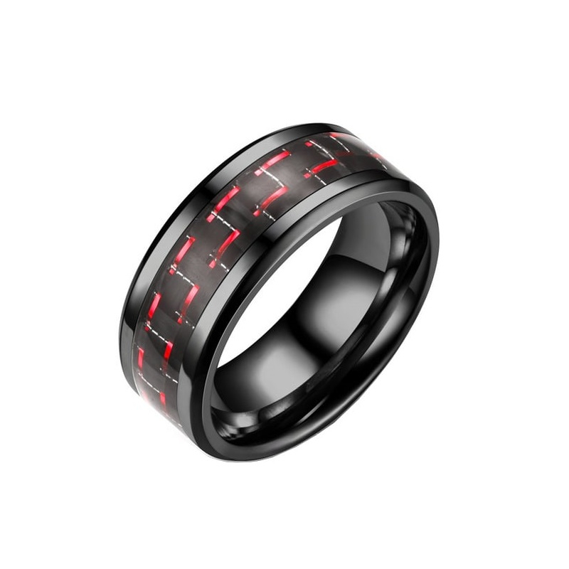 Inel pentru barbati SECS, stainless-steel, negru-rosu [1]