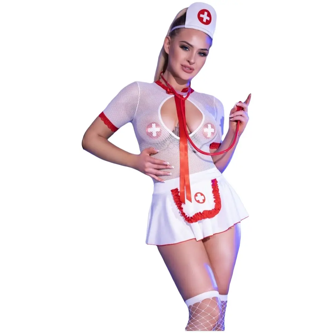 Imbracaminte erotica - Costum Erotic Chilirose Alb Asistentă Sexy